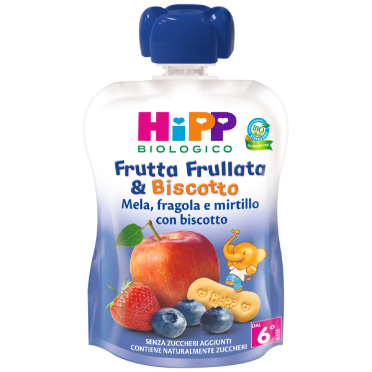 Hipp Bio Frutta Frullata and Biscotto Mela Fragola e Mirtillo con Biscotto 90g