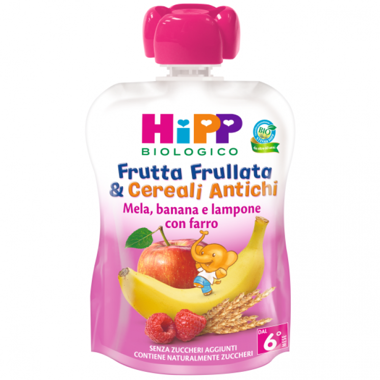 Hipp Bio Frutta Frullata & Cereali Mela Banana e Lampone con Farro 90ml