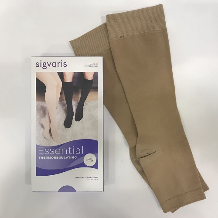 Sigvaris Essential Thermoregulating Cotton Gambaletto CCL2 Nature Normale Punta Aperta Taglia M