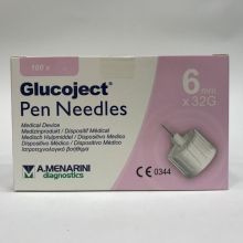 Ago Glucoject Penna G32 6mm 100 pezzi Aghi per insulina 