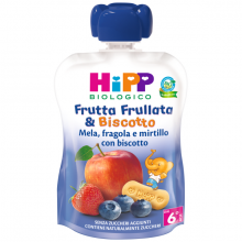 Hipp Bio Frutta Frullata and Biscotto Mela Fragola e Mirtillo con Biscotto 90g Merende per bambini 