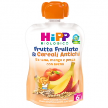 Hipp Bio Frutta Frullata and Cereali Banana, Mango e Pesca con Avena 90g Merende per bambini 