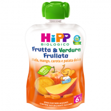 Hipp Bio Frutta and Verdura Frullata Mela Mango Carota e Patata Dolce 90g Merende per bambini 